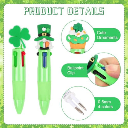 CCINEE 24pcs St Patricks Day Mini Multicolor Pens In One, Green Clover Ballpoint Pens Bulk Cartoon Retractable Party Favor Writing Pen for St Patricks Day School Office Gifts - color: Green