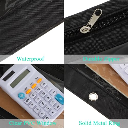 Marspark 30 Packs Pencil Pouch 3 Ring Binder Pen Pouch Cloth Pencil Pouches Zipper Pen Case Bag with Clear Window for School Office Writing Supplies Gifts(Black) - color: Black