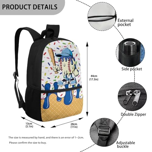 CLOHOMIN Baseball Bookbag and Lunch Box Age 8-10/10-12 Ice Cream School Bags Set Elementary School Bookbag 3rd Grade with Lunch Bag Water Bottle Sleeve 3 in 1 Cute Book Bags for Middle School - color: Baseball Ice Cream
