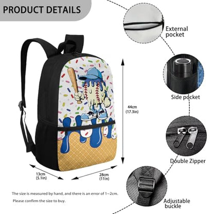 CLOHOMIN Baseball Bookbag and Lunch Box Age 8-10/10-12 Ice Cream School Bags Set Elementary School Bookbag 3rd Grade with Lunch Bag Water Bottle Sleeve 3 in 1 Cute Book Bags for Middle School - color: Baseball Ice Cream