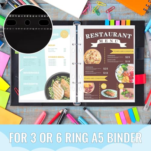 VOKOY 50 Pack 5.5x8.5 Inch Sheet Protectors for 3 or 6 Ring A5 Binder, Half Letter Size 7 Holes Mini Heavy-Duty Sheet Protector Sleeves Crystal Clear Playbill Binder Pockets - size: 5.5x8.5 Inch-1 Pocket, style: 50 Pack