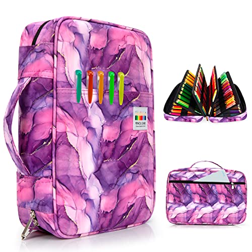 YOUSHARES 300 Slots Colored Pencil Bag - Handy Large Capacity Oxford Multi-Layer Zipper Pencil Bag for Prismacolor Colored Pencils & Gel Pen (Marble Purple) - color: Marble Purple