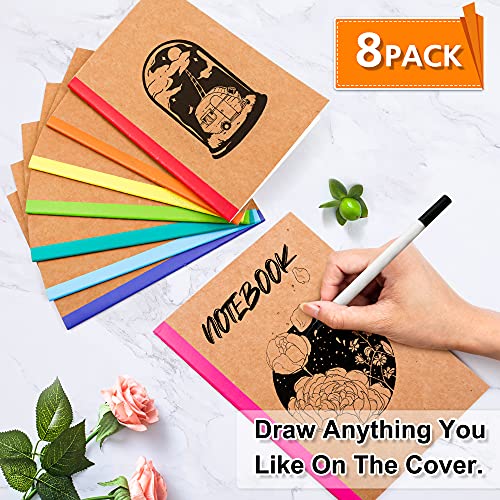 feela 8 Pack Composition Notebooks Bulk, Kraft Cover Lined Blank College Ruled Composition Travel Journals with Rainbow Spines For Women Students Business, 60 Pages, 8.3”x 5.5”, A5, 8 Colors - color: 8 Colors X1