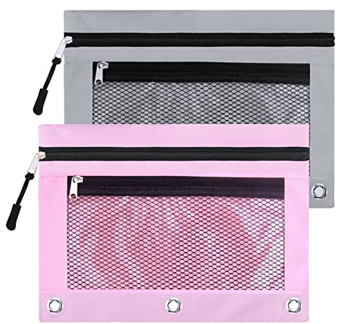 AHOME 3 Ring Binder Pencil Pouchs, Zippered Pencil Pouch Double Pocket Pencil Pouch 3 Ring with Clear Window