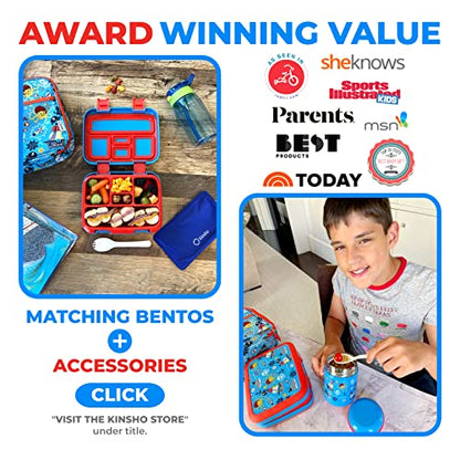 Bento Box with Thermo and Insulated Lunch Bag Set for Kids Boys Toddlers, 5 Compartment Lunch-box with Ice Pack and Utensil, For Hot and Cold Food, Soup, Blue Pirates - color: Blue Pirate Set