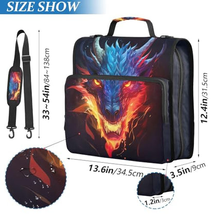 Zipper Binder Bag 3 Ring File Folder Portfolio Organizer Zippered Binder Bags with Strap Fits Laptop Women Men - color: Multi-dragon
