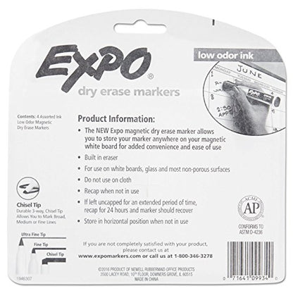 EXPO 1944728 Magnetic Dry Erase Marker Chisel Tip Assorted 4/Pack