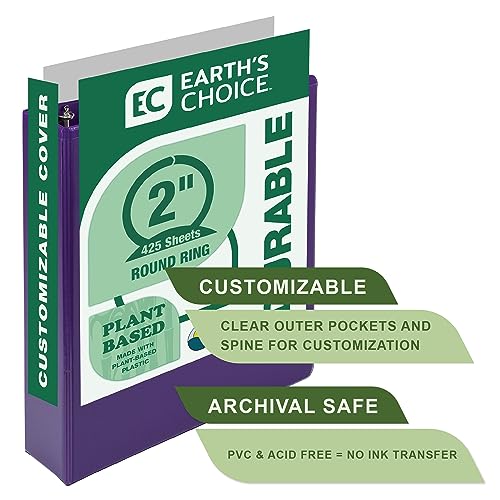 Samsill Plant-Based 2 Inch Durable Round Ring, View Binder, Eco-Friendly, USDA Certified Biobased, 2 Count, Pack of 1, Purple - color: Purple, size: 2", style: 2 Pack