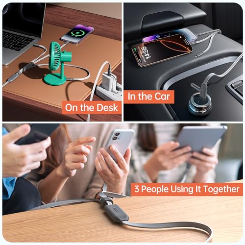 pzoz 100W USB C & USB A Fast Charging Cable, 3 in 1 Multi Charging Cable with E-Marker Chip, USB-C/Lightning/Micro USB Cord for iPhone, iPad Pro, MacBook, Samsung Galaxy