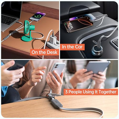 pzoz 100W USB C & USB A Fast Charging Cable, 3 in 1 Multi Charging Cable with E-Marker Chip, USB-C/Lightning/Micro USB Cord for iPhone, iPad Pro, MacBook, Samsung Galaxy