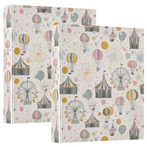 Circus Theme Round Ring Binders 1.5 Inch 3 Ring Binder with Clipboard Holds 200 Sheets Office Home School - color: Multicolored 13