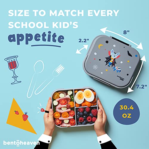 Bentoheaven Premium Bento Lunch Box for Kids, 9 Designs, Leak-proof 3-4 Compartments, Divider, Ideal size 30oz, Microwave/Dishwasher Safe Kids Bento Box (Loncheras Para Niños/Niñas)[Night Gray] - color: Night Gray