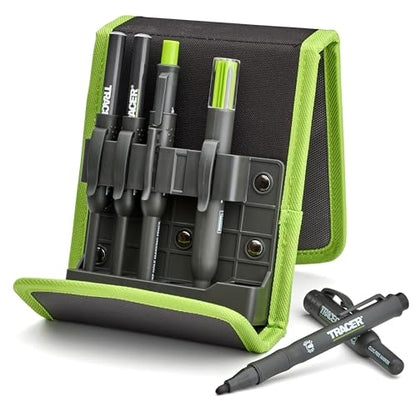 Tracer 5 Piece Construction Marker Kit - Deep Hole Carpenter Pencil Set with 2 Deep Hole Marking Pens, Heavy Duty Clog-Free Marker, 2.8mm Replacement Leads & Storage Case for Woodworking Tools - style: 5pc Set