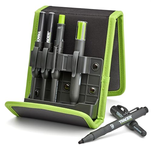 Tracer 5 Piece Construction Marker Kit - Deep Hole Carpenter Pencil Set with 2 Deep Hole Marking Pens, Heavy Duty Clog-Free Marker, 2.8mm Replacement Leads & Storage Case for Woodworking Tools - style: 5pc Set