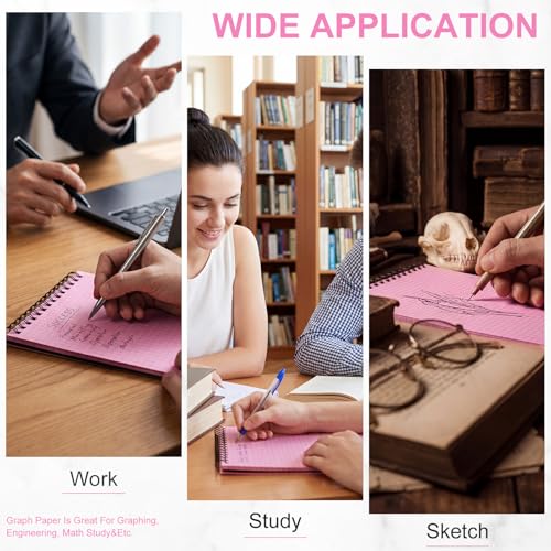 Engrowtic 2 Pack Graph Paper Spiral Notepad A5 Top Wirebound Notepad Grid Notebook Steno Pad Memo Notebook Grid Paper 140 Pages for Writing Sketching Drawing Office Supply(Black (internal Pink)) - color: Black(internal Pink)