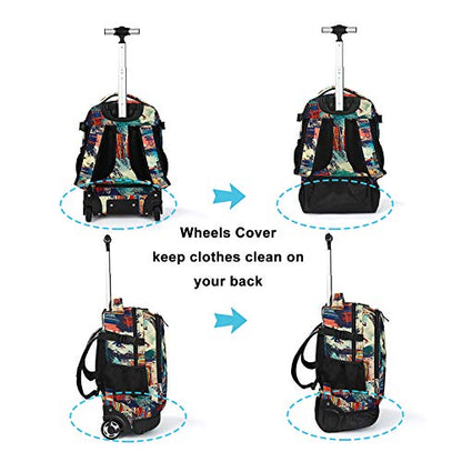Tilami Rolling Backpack 19 inch with Lunch Bag Wheeled Laptop Backpack (Car Trip) - color: Surfing