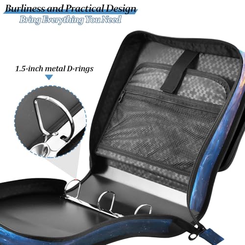 3 Ring Zipper Binder Galaxy Binder Organizer Portfolio with File and Shoulder Strap & Handle Large Capacity File Folder - color: Galaxy