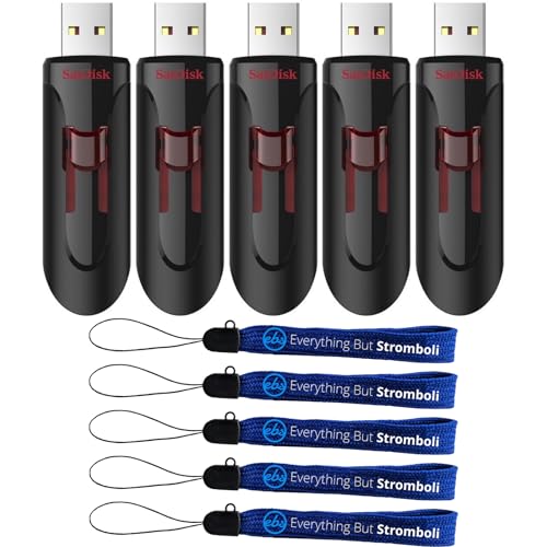 SanDisk USB 3.0 Flash Drive 16GB 5 Pack Cruzer Glide Retractable Pen Drive Up to 100MB/s Read Speed (SDCZ600-016G-B35) Bundle with (5) Everything But Stromboli Lanyards