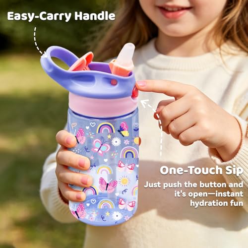 Butterfly Gifts 14oz Water Bottle with Straw - Leakproof BPA-Free Plastic Pop-Up Spout, Reusable Leak Proof Travel Bottle for Outdoor Sports - color: 1Butterfly