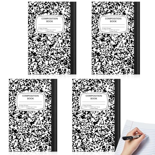 Gersoniel 4 Pack Left Handed Composition Notebooks, Black Marble College Ruled Writing Notebooks 8.3" x 5.8", School Notebook for Home Study & Classroom Use, Smooth Ink Paper for Left Hand Writers - color: Black