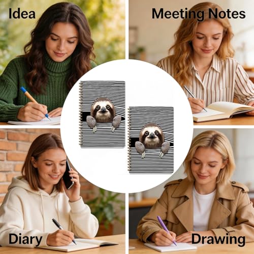2 Pcs Funny Sloth Spiral Notebook, Sloth Gifts for Women Journal Notebook | A5 160 Pages Sloths College Ruled Notebook, Spiral Notepad, Hardcover Journals for Writing Travel Office, School Supplies - color: Multicolour 0035