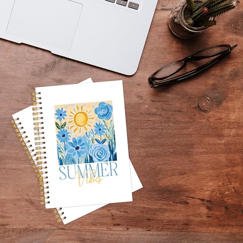 KAOWT Blue Floral Summer Vibes Notebook Journal, Blue Flower Notebooks for Note Taking, Preppy Summer Floral Journal, Flower Hardcover Spiral Notebook 5.5x8.3in - color: Summer notbook-Summer flower