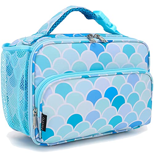 FlowFly Kids Lunch box with buckle Insulated Cooler Back to School Thermal Meal Tote Kit for Girls, Boys (Mermaid) - color: Mermaid