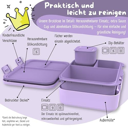 BEARFOOT Kids Lunch Box with Compartments – Compact & Lightweight | Leak-Proof, BPA-Free, Dishwasher Safe | Hand-Drawn Design for Preschool, School, Travel (Dog & Cat Purple, 2.75 Cups) - color: Dog&Cat-Purple, size: 2.75 Cups
