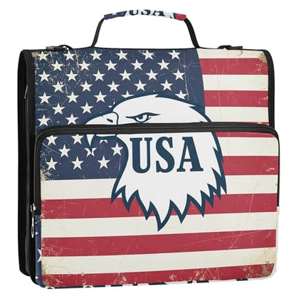 American Flag Zipper Binder with Shoulder Strap, 500 Sheets Capacity, Multiple Pockets 1.5Inch 3 Ring Zipper Binder - color: American Flag