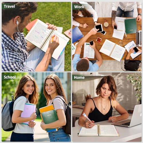 Hardcover Spiral Notebook Journal with Removable PVC Dividers - 8'' x 10'' Large 100 GSM Paper B5 Notebooks with Tabs, 300 Pages Leather 5 Subject Notebook College Ruled for Work School Notes, Green - color: Green