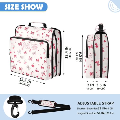 Custom 3 Ring Zipper Binder Bows and Cherries Personalized Name 1.5 inch Binders Large Capacity Multi Pockets for School Office Supplies - color: Custom Bows and Cherries