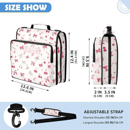 Custom 3 Ring Zipper Binder Bows and Cherries Personalized Name 1.5 inch Binders Large Capacity Multi Pockets for School Office Supplies - color: Custom Bows and Cherries