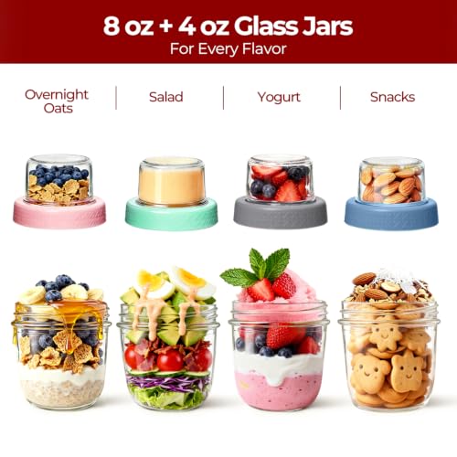 8+4 oz Glass Parfait Cups with Lids 4 Pack Yogurt Container Reusable | Dry Wet Separation, Overnight Oats Containers,Chia Pudding,Nuts, Fruit,Granola Toppings,Meal Prep Jars - color: Mixed color 5