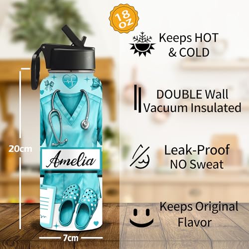 Custom Nurse Water Bottle 18/32oz Stainless Steel Insulated with Lid Personalized Nurse Gifts for Women Medical Staff Inspiration Gifts for Nurse Week Graduation Birthday Healthcare Worker - color: Design-2