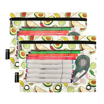 Traditional Mexico Culture Pencil Pouches for 3 Ring Binder, Zipper Binder Pencil Case, 2 Pack Clear Window Case Bag for Office Organizers - color: Traditional Mexico Culture