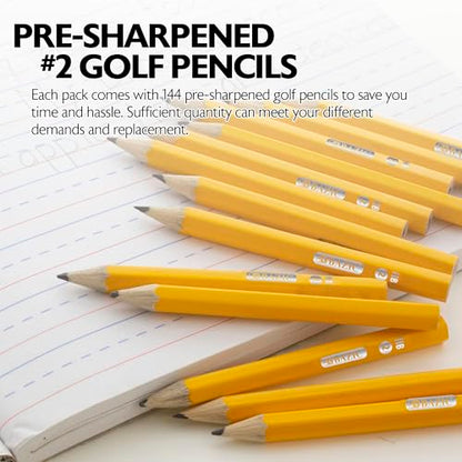 BAZIC PRODUCTS Pre-Sharpened #2 Golf Pencils, 144 Count, Hexagon Wood | HB graphite core, break-resistant, 3.5 in mini barrel, surveys, lottery, church, events, golf scores - size: 1 Count (Pack of 1)