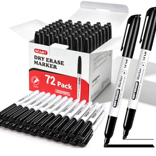 SFAIH Dry Erase Markers Whiteboard Markers, 72 Pack, Chisel Tip, Black, Versatile Lines, Low Odor, 1s Quickly Dry, Perfect for School Supplies and Office - color: Black, size: 1 Count (Pack of 72)