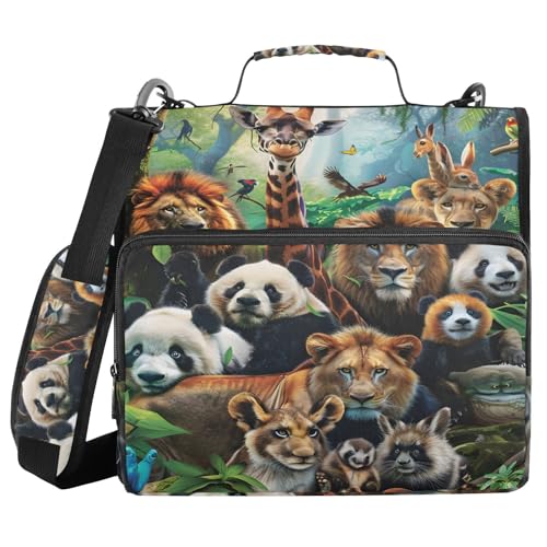 Animals 3 Ring Binder Bag 1.5 inch Binder Organizer with Zipper Shoulder Strap 500 Sheet Documents Storage for School Office - color: A014, size: 13.6 x 12.4 x 3.5 in