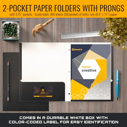 Better Office Products Black Paper 2 Pocket Folders with Prongs, 50 Pack, Matte Texture, Letter Size Paper Folders, 50 Pack, with 3 Metal Prong Fastener Clips, Black - color: Black