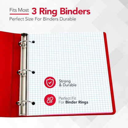 Kaisa Graph Paper Filler Paper USA-Made Bulk Wholesale Available 3 Pack 4x4 Quad Rule 3-Hole Punched Loose Leaf Paper 8x10.5 Filler Paper for 3-Ring Binder, 150 Sheets/Pack - color: Graph, size: 3pack