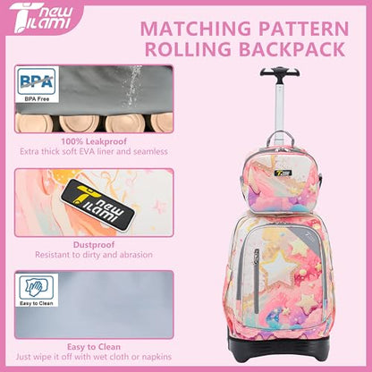 NEW TILAMI Girls 18 inch Rolling Backpack - Large Capacity, Waterproof, Adjustable Handle, Stylish Design, Ideal for School & Travel, Starshine - color: Starshine