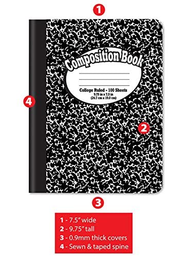Better Office Products Composition Book Notebook - Hardcover, College Ruled (9/32-inch), 100 Sheet, One Subject, 9.75" x 7.5", Black Cover-12 Pack
