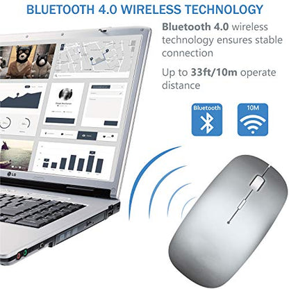 Bluetooth Wireless Mouse for MacBook Air Mac Pro Laptop Computer iPad Pad PC Laser Optical Rechargeable Mini Slim Silent Mouse Widely Used Desktop Hp iMac (Silver) - color: Silver