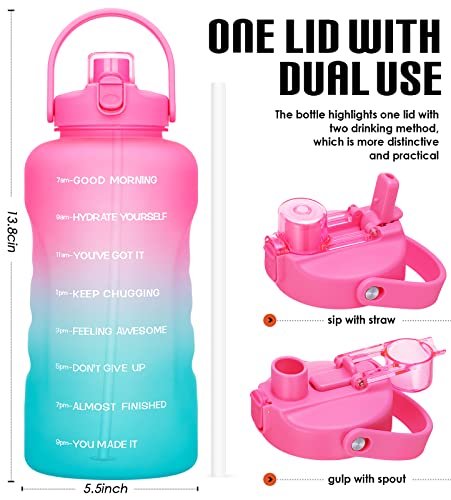 HydroPal 1 Gallon Water Bottles with Straw, 128 oz Water Bottle BPA Free Innovative 2-IN-1 Lid Gym Bottle with Times to Drink Motivational, Large for Sports Fitness Camping Water Jug （13.8X5.5 inch） - color: Sweet Peach