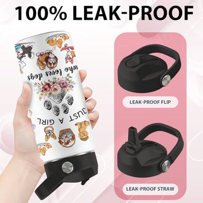 Dog Lover Gifts for Girls, 16 oz Water Bottle with Straw Lid, Stainless Steel Insulated Dog Water Bottle, Cute Puppy Tumbler for School Travel Outdoor - color: Dogs
