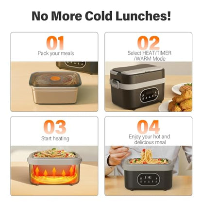 Cordless Electric Lunch Box for Adults: 1.5L Heated Lunch Box for Men Women with Automatic Heating 18000mAh Rechargeable Portable Food Warmer with Bag and Tray Divider for Office Truck Outdoor
