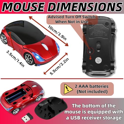 Red Wireless Mouse，Mini Car Computer Mouse，1600DPI 2.4G with USB Receiver, Ergonomic Cute Computer Mice for Laptop, PC, Windows, Mac OS (Red) - color: Red