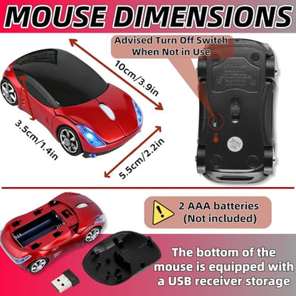 Red Wireless Mouse，Mini Car Computer Mouse，1600DPI 2.4G with USB Receiver, Ergonomic Cute Computer Mice for Laptop, PC, Windows, Mac OS (Red) - color: Red