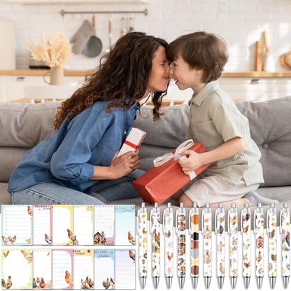 Wxiben Chicken Sticky Notes with Pens - 24 Pcs Cartoon Chicken Notepads Ballpoint Pens Bulk Farm Animals Notes Black Ink Pen Animal Lover Gifts for Women Men Study Office School Supplies Party Favor - color: Chicken