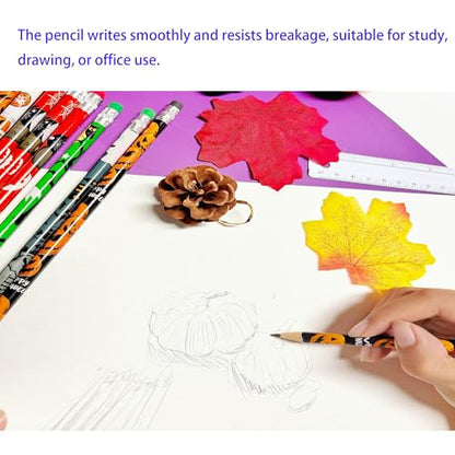 72PCS Corlorful Halloween Wooden cased Pencils for Kids with Erasers, Wood Wedding Golf Pencils for School,Drawing,Gift (Halloween, 72) - style: Halloween